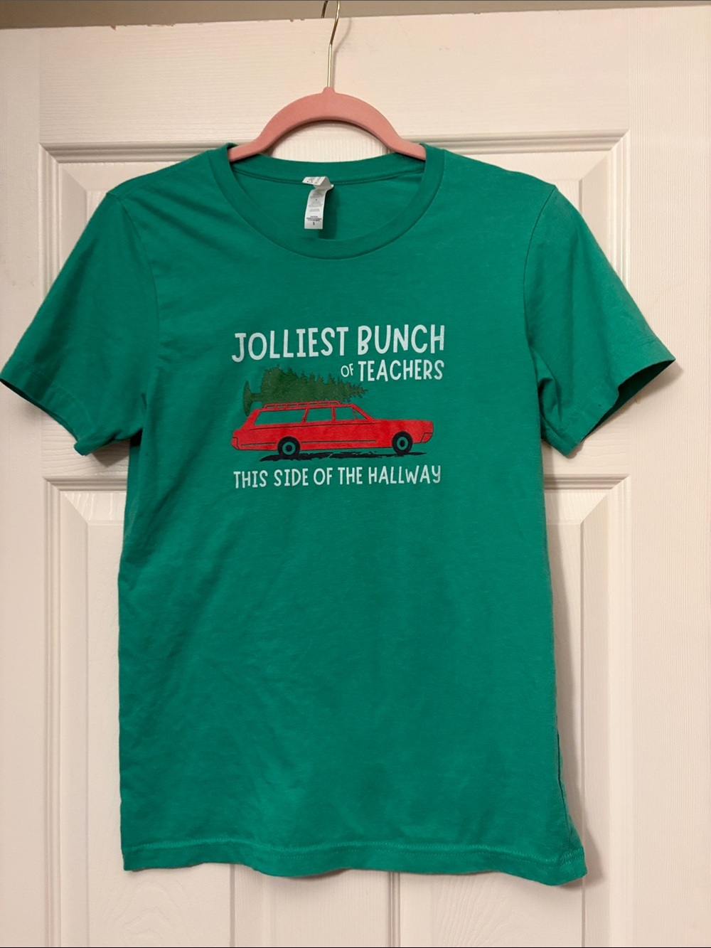 Bella+Canvas Green Short Sleeve Tee with Red Wagon Graphic